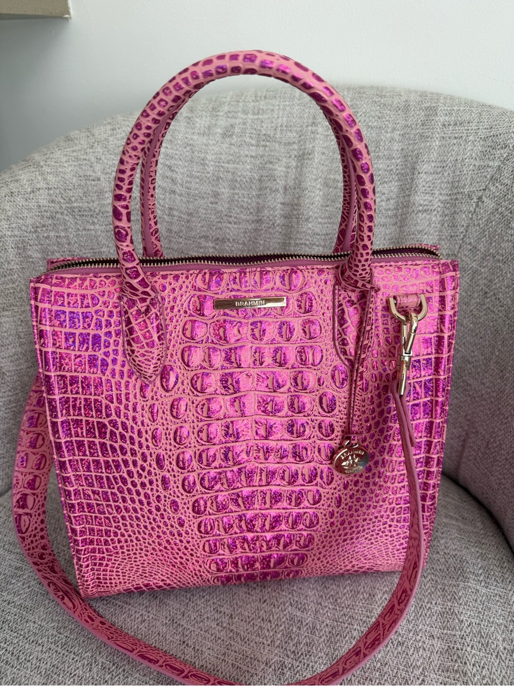 Brahmin Caroline Empower Melbourne pink metallic bag